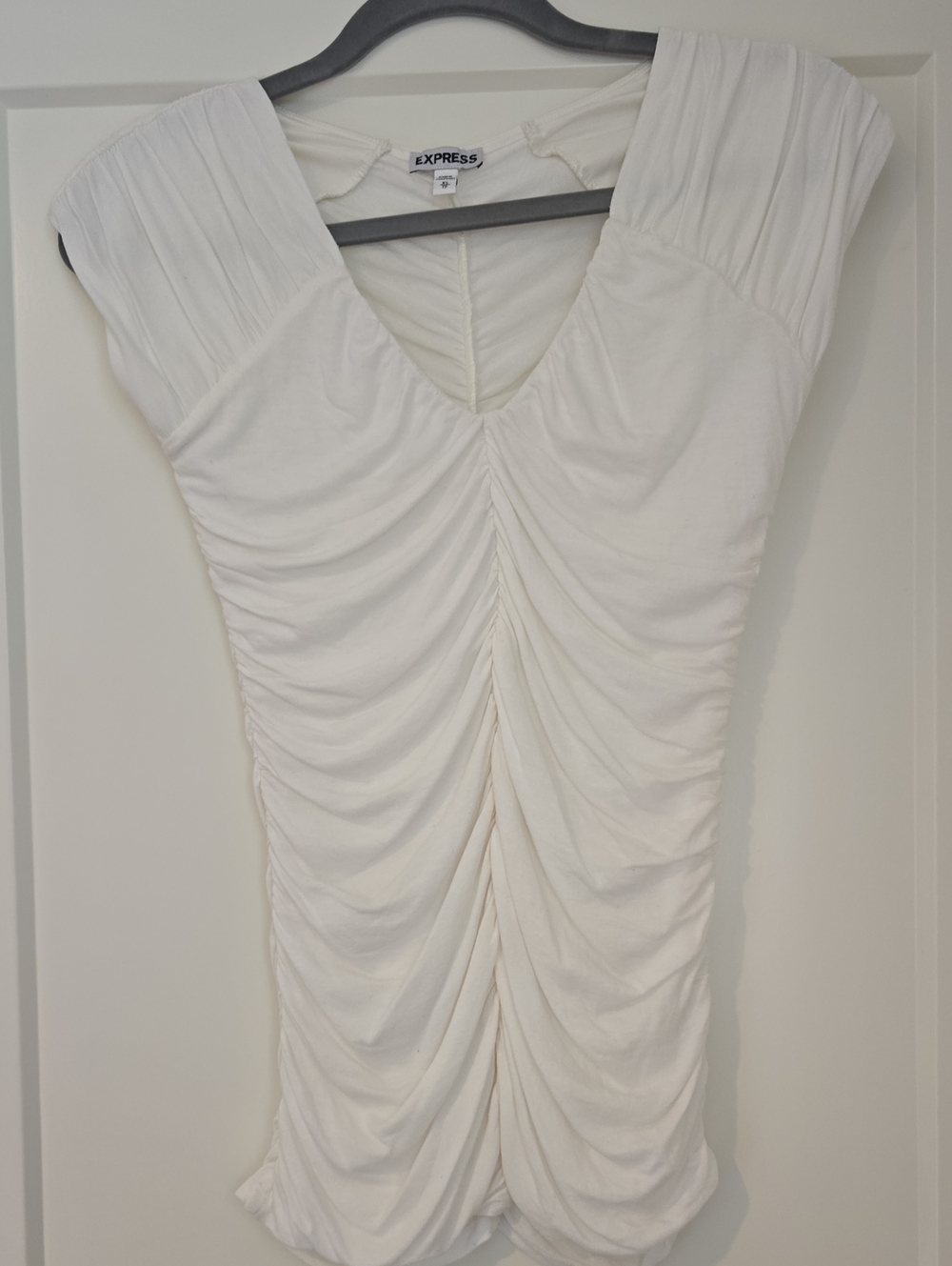 Express Ivory Ruched V-Neck Shirt